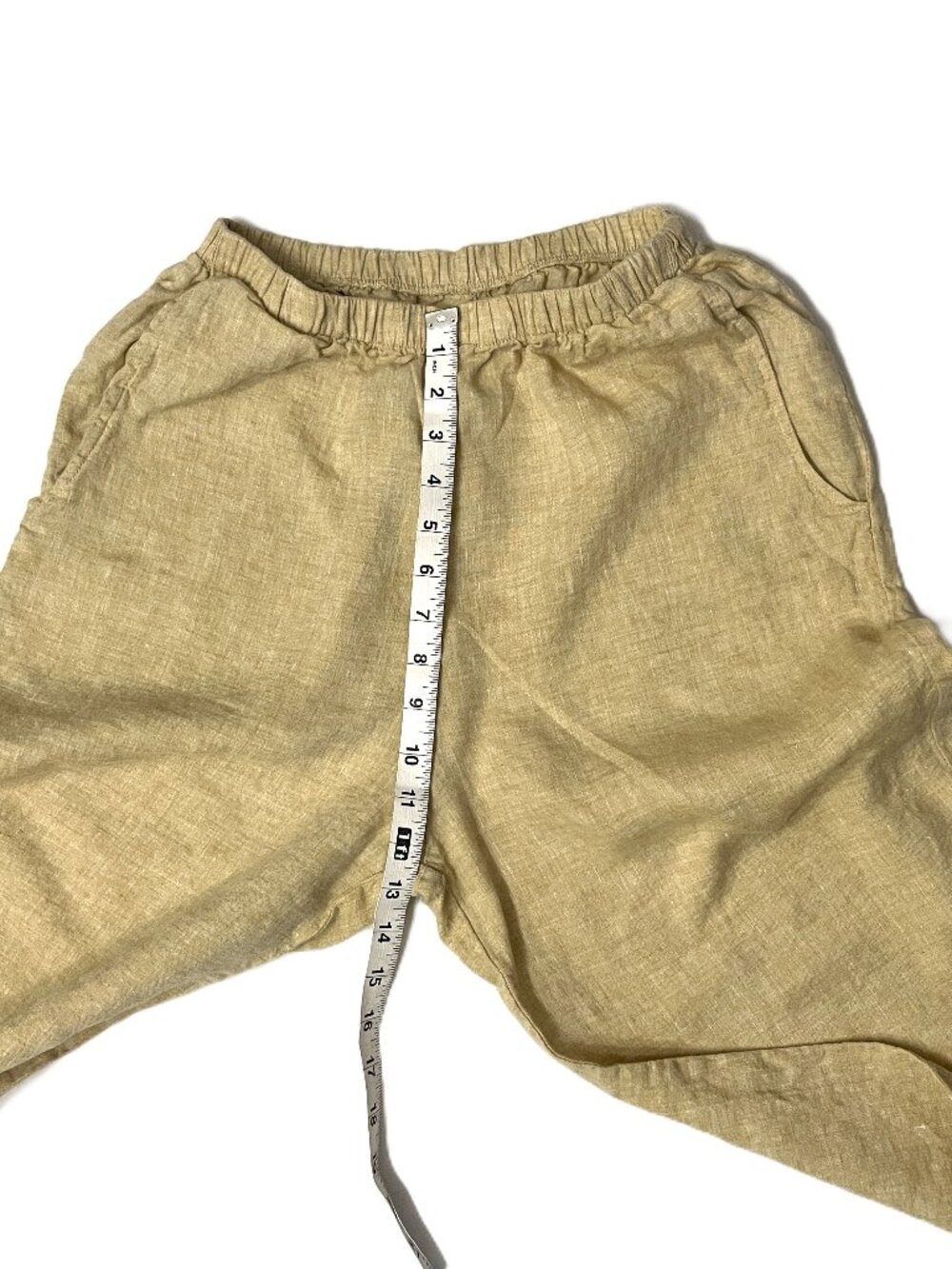 FLAX Pants 100% Linen Sz P (XS 4-6) Pale Yellow Elastic Waist Pockets Lagenloook - Picture 8 of 10